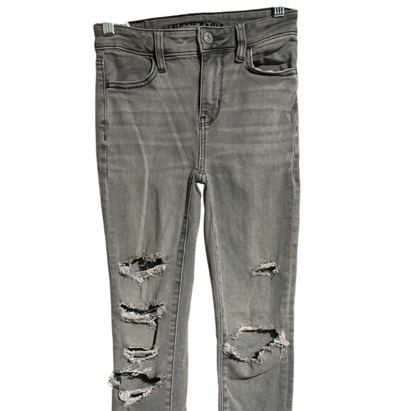 American Eagle High Rise Jegging Stretch Gray Distressed Denim Jeans 000 Short - Picture 3 of 7